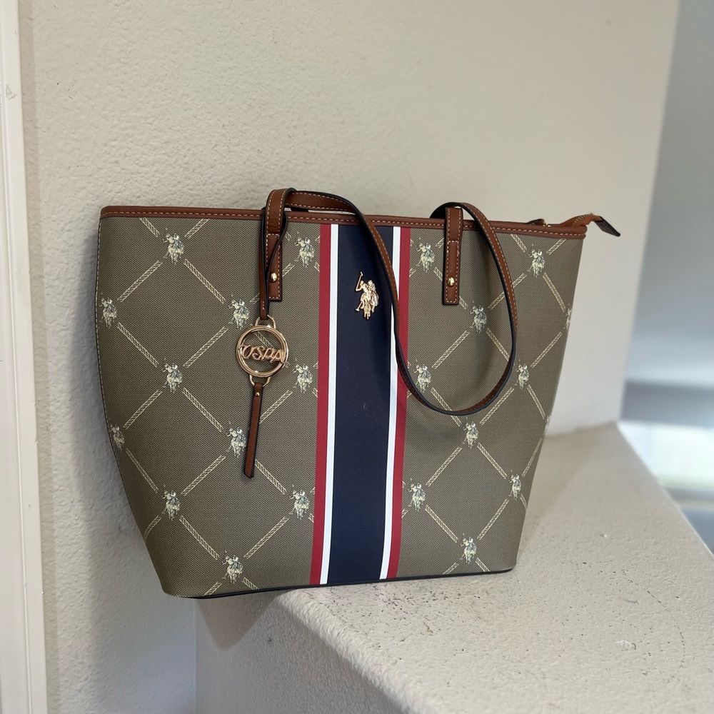 US polo assn Brown Leather Large Tote Shopping Shoulder Bag Handbag